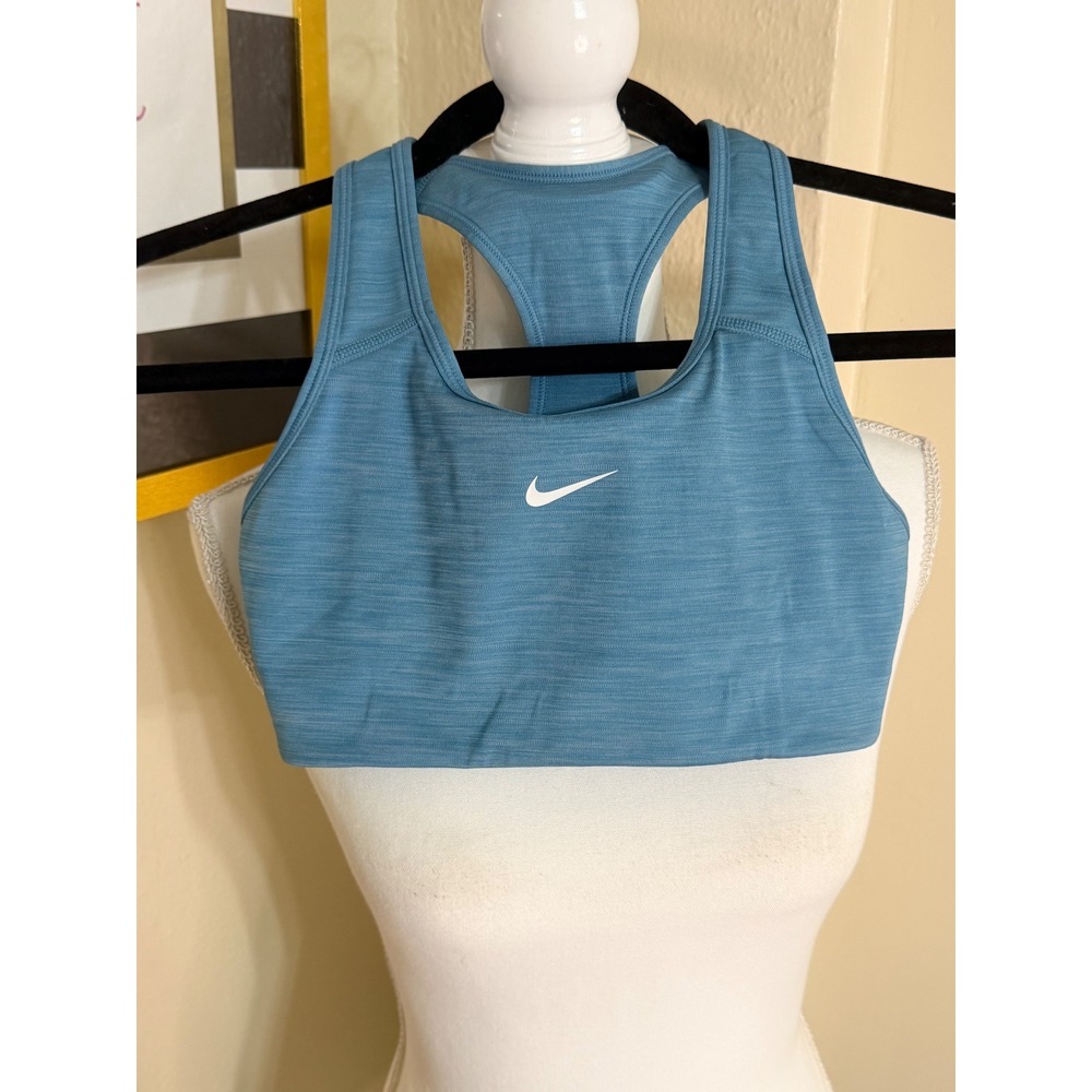 Nike Dri-FIT Sports Bra Small Blue Heathered Space Dye Racerback Swoosh Logo